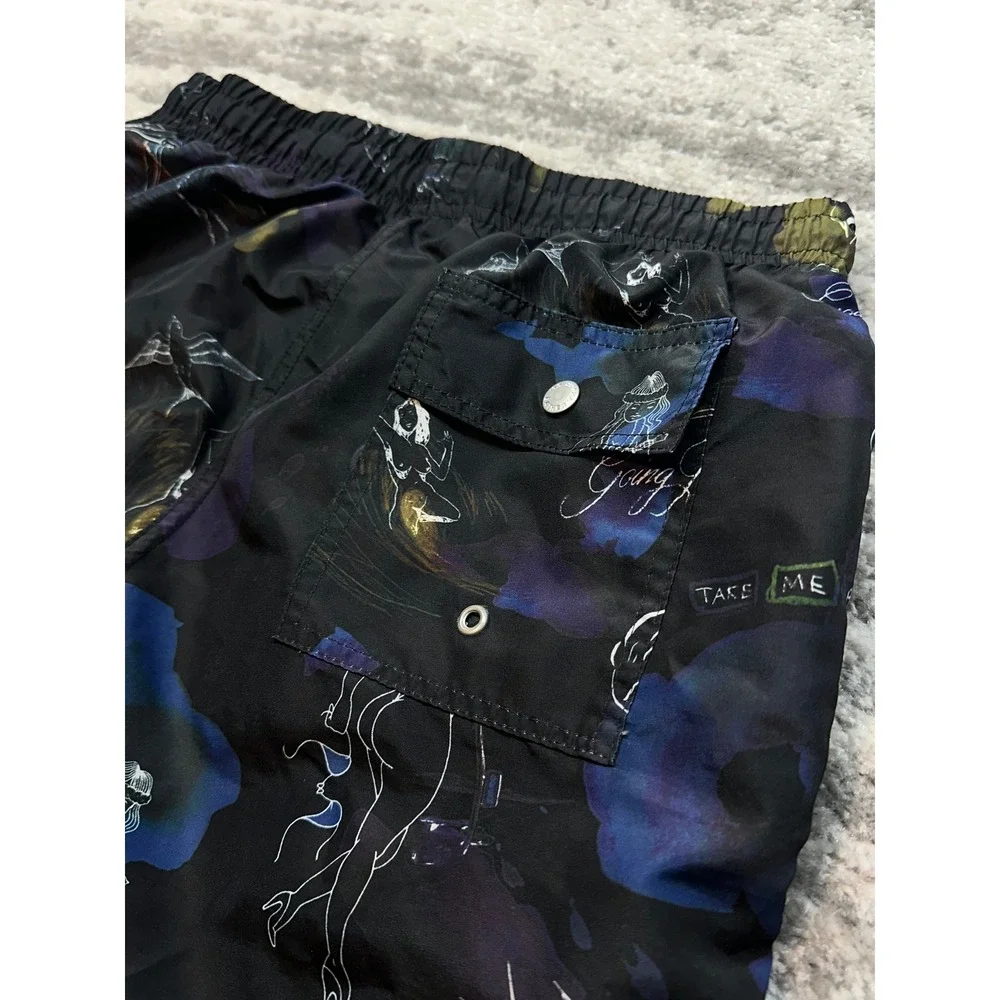Bather Swim Trunks Mens Medium Black Graphic Print Recycled Skull Board Shorts